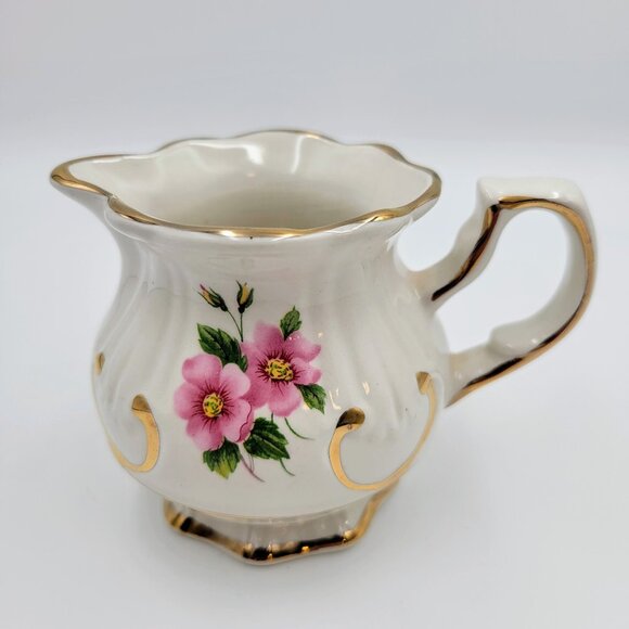 Vintage Price Kensington Creamer Alberta Rose Pink Flower Gold Cream Syrup Read - Picture 2 of 12